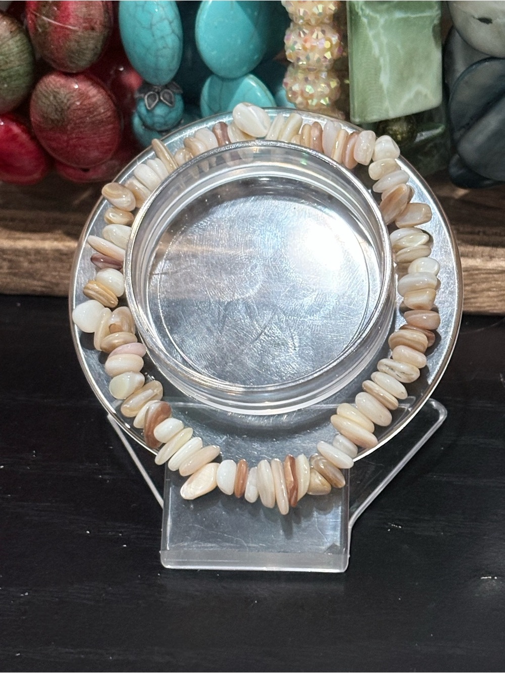 Handcrafted off white shell beaded bracelet